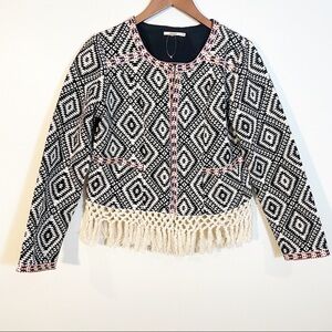 TULAROSA Revolve Santa Fe Fringe Macrame Open Jacket Geo Tribal Aztec Medium